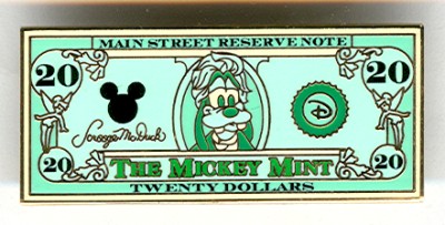 USA 20 Dollar Bill Disney Pin