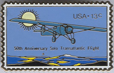 USA 13c 50th Anniversary Solo Transatlantic Flight Postage Stamp Pin