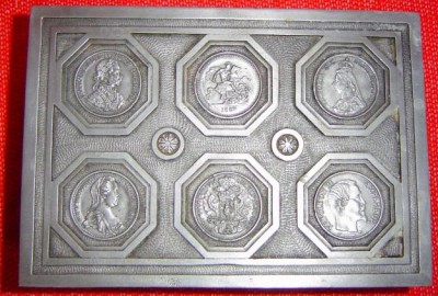 European Coin Designs Embedded in Pewter Box